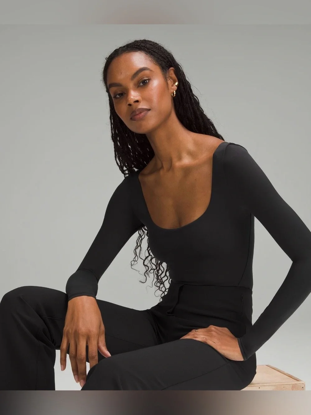 lululemon Wundermost Ultra-Soft Nulu Square-Neck Long-Sleeve Bodysuit in Black